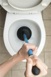 clogged toilet with plunger